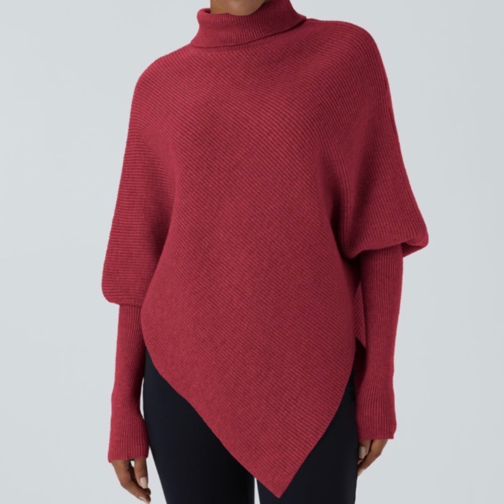 Halara Asymmetrical Red Sweater Cape with Dolman Sleeves Large